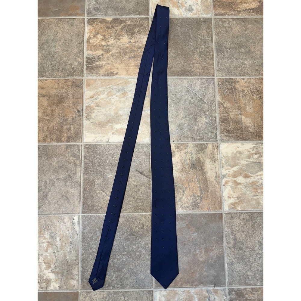 Eagle Shirtmakers Mens Navy Blue Green Polka Dot Silk Blend Necktie RN121148